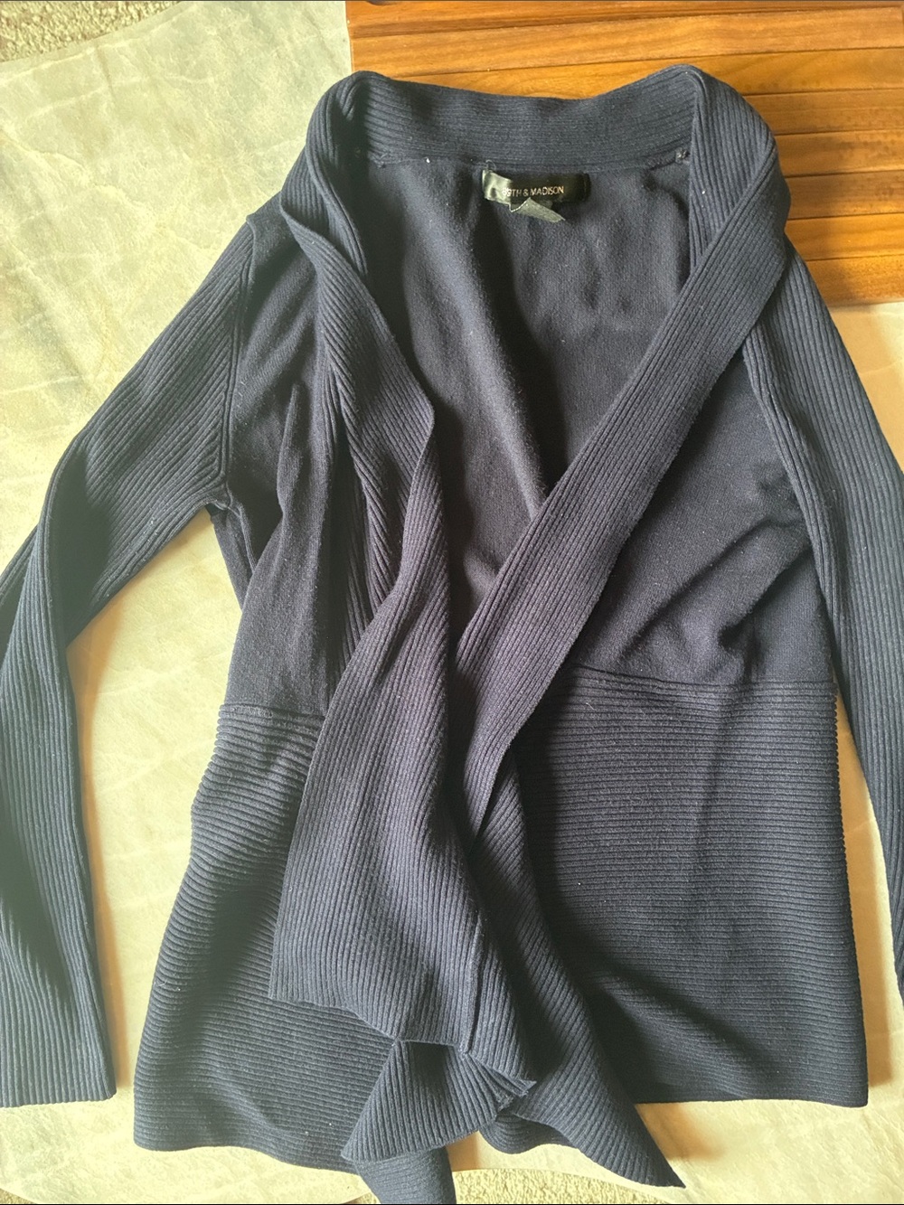 89th & Madison Navy Open-Front Ribbed Cardigan